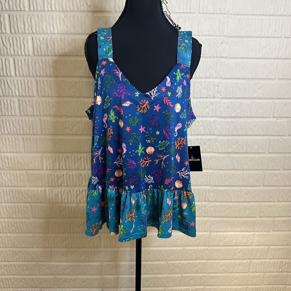 NWT Cuddl Duds Teal Marine Life Pajama Tank Top Sz Large Sleepwear Lake Life